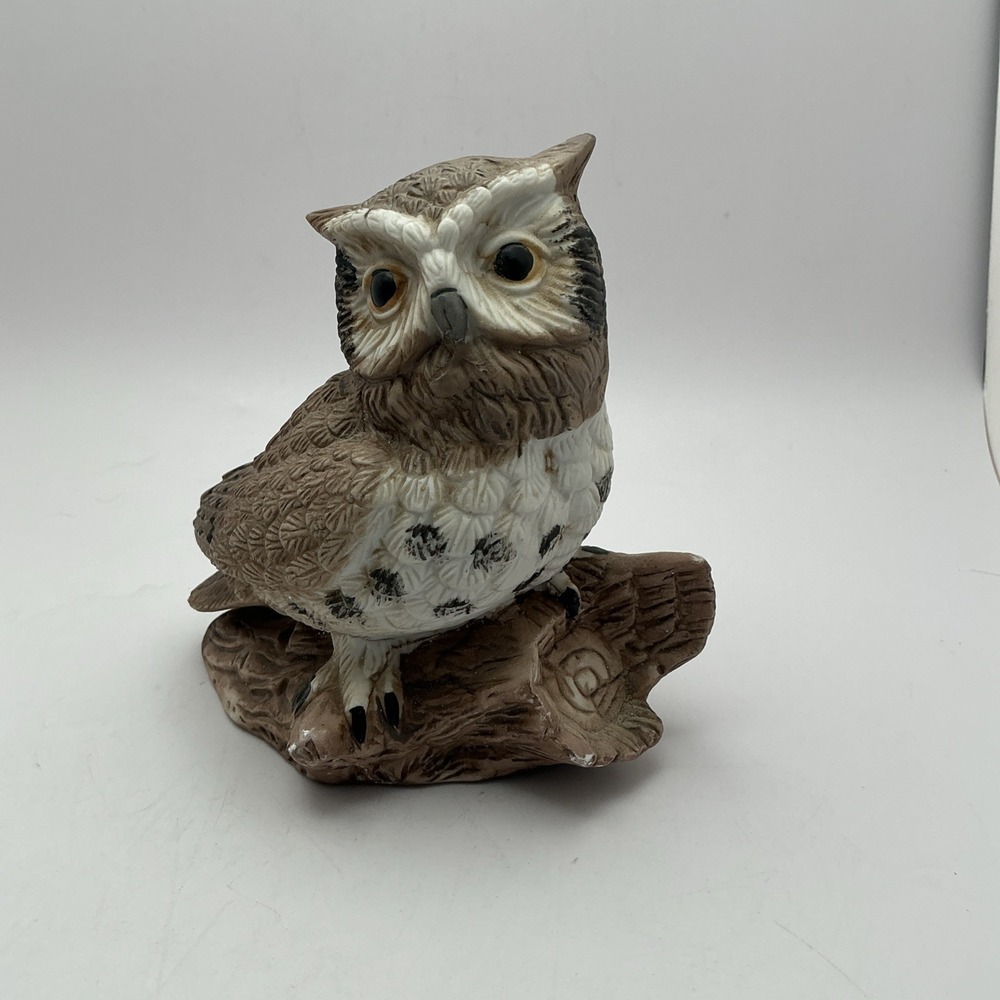 Vintage Homco Rustic Farmhouse Barn‎ Owl Perched On Branch Porcelain Figurine